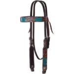 Inlaid Turquoise Gator Print Browband Headstall Pony Size
