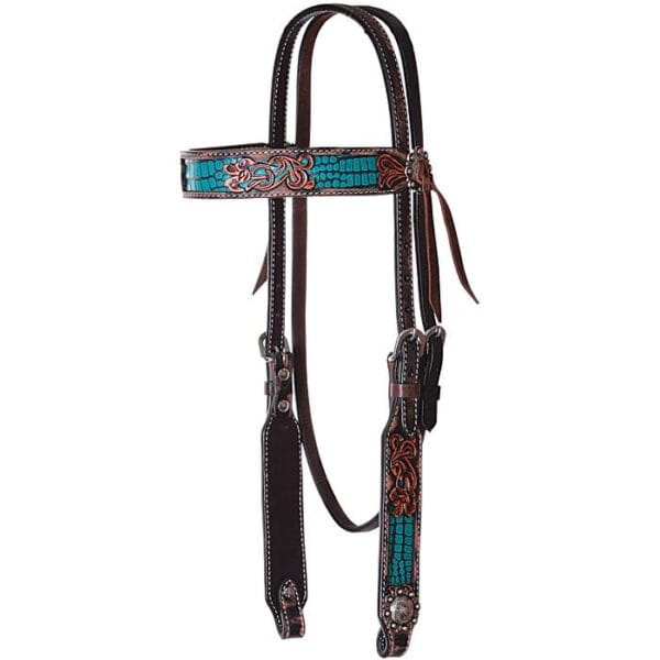 Inlaid Turquoise Gator Print Browband Headstall Pony Size