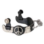 Black Steel Ladies Bumper Spurs with Engraved Silver Peace Sign GS182L