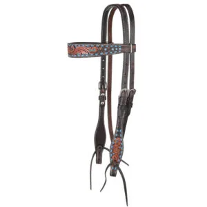 Bronco Blue Texas Flower Browband Headstall HS100612