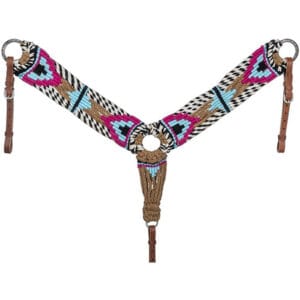 Wool String Breast Collar Tan/Magenta/Turquoise/Black BS152518