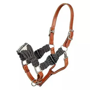 Wool String Leather Halter Coral/Gray/Turquoise HT152516