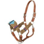 Wool String Leather Halter Tan/Magenta/Turquoise HT152518