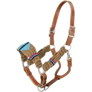 Wool String Leather Halter Tan/Magenta/Turquoise HT152518