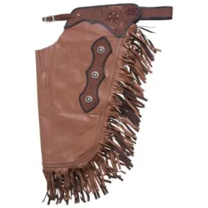 Premium Leather Chinks with Basketweave Filigree Tan