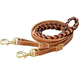 Pony Latigo Lacing in the Center Roping Rein 5/8″ RAMC12P Lacing colors Latigo, Black, Pink, Purple and Turquoise